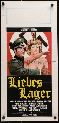 4y095 LIEBES LAGER Italian locandina 1976 art of Nazi officer holding nude saluting woman!