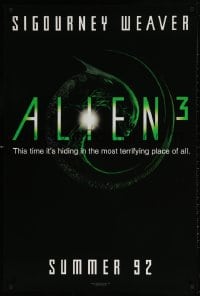 4z511 ALIEN 3 teaser 1sh 1992 Sigourney Weaver, 3 times the danger, 3 times the terror!