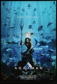 4z526 AQUAMAN teaser DS 1sh 2018 DC, Jason Mamoa in title role with great white sharks and more!