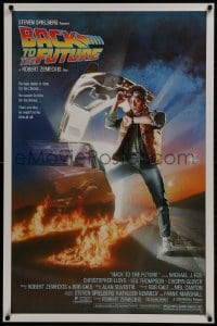 4z539 BACK TO THE FUTURE studio style 1sh 1985 art of Michael J. Fox & Delorean by Drew Struzan!
