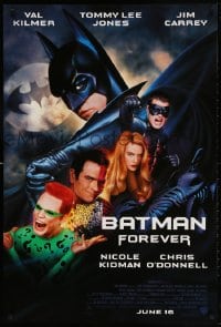 4z543 BATMAN FOREVER advance DS 1sh 1995 Kilmer, Kidman, O'Donnell, Jones, Carrey, top cast!