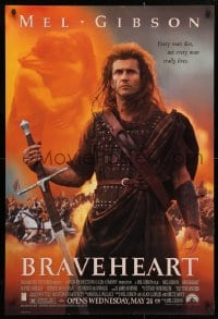 4z582 BRAVEHEART advance DS 1sh 1995 cool image of Mel Gibson as William Wallace!