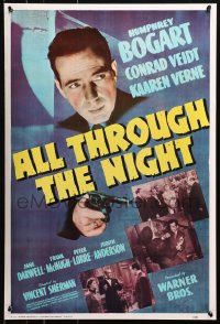 4z126 ALL THROUGH THE NIGHT 20x29 commercial poster 1975 cool image of Humphrey Bogart w/gun!