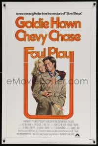 4z661 FOUL PLAY 1sh 1978 wacky Lettick art of Goldie Hawn & Chevy Chase, screwball comedy!