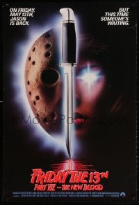 4z666 FRIDAY THE 13th PART VII int'l 1sh 1988 slasher horror sequel, Jason's back, white taglines!