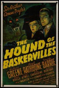 4z709 HOUND OF THE BASKERVILLES 25x37 1sh R1975 Sherlock Holmes, artwork from the original poster!