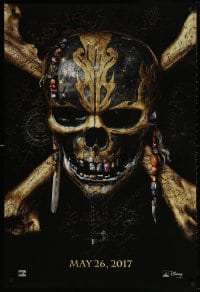 4z824 PIRATES OF THE CARIBBEAN: DEAD MEN TELL NO TALES teaser DS 1sh 2017 gold skull & crossbones!