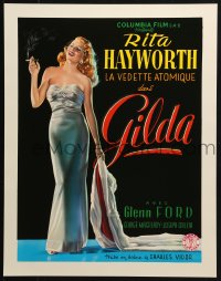 4z085 GILDA 15x20 REPRO poster 1990s sexy smoking Rita Hayworth full-length in sheath dress