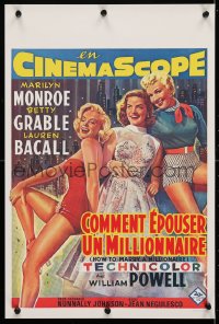 4z088 HOW TO MARRY A MILLIONAIRE 14x21 Belgian REPRO poster 1990s Marilyn Monroe, Grable & Bacall!