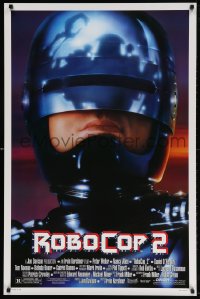 4z857 ROBOCOP 2 1sh 1990 great close up of cyborg policeman Peter Weller, sci-fi sequel!