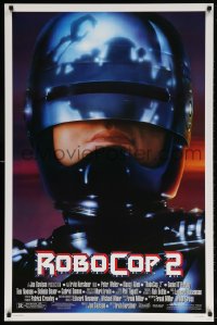 4z858 ROBOCOP 2 DS 1sh 1990 great close up of cyborg policeman Peter Weller, sci-fi sequel!