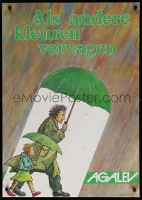 4z285 AGALEV 23x33 Belgian special poster 1980s completely different art of umbrellas!