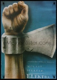 4z207 ELEKTRA 23x33 German stage poster 1979 art of fist with axe shackle by Jerzy Czerniawski!