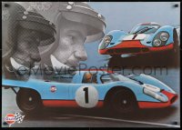 4z104 GULF PORSCHE 917 2-sided 24x34 Swiss advertising poster 1970s Jo Siffert & schematic of racer!