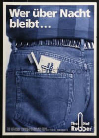 4z105 HOT RUBBER COMPANY blue jeans style 17x23 German advertising poster 1990s HIV/AIDS!