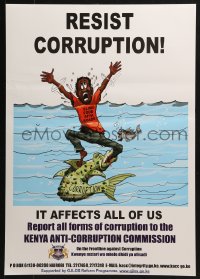 4z422 RESIST CORRUPTION 17x24 Kenyan special poster 2000s art of wild fish attacking a man!