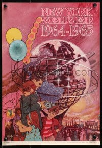 4z019 NEW YORK WORLD'S FAIR 11x16 travel poster 1961 cool Bob Peak art of family & Unisphere!