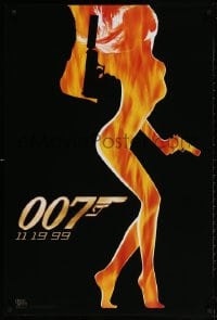 4z986 WORLD IS NOT ENOUGH teaser 1sh 1999 James Bond, cool flaming silhouette of sexy girl!