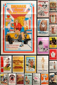 5a591 LOT OF 32 FORMERLY TRI-FOLDED SEXPLOITATION ONE-SHEETS 1960s-1980s sexy movie images!