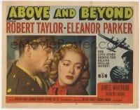 5b145 ABOVE & BEYOND LC #6 1952 close up of aviator Robert Taylor & worried wife Eleanor Parker!