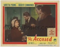 5b147 ACCUSED LC #4 1949 Loretta Young smiling at Robert Cummings as two other men watch!
