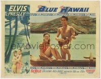 5b231 BLUE HAWAII LC #5 1961 Elvis Presley plays a ukulele for sexy girl in wooden canoe!