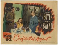 5b285 CONFIDENTIAL AGENT LC 1945 Lauren Bacall & Charles Boyer stare at Geourge Coulouris!