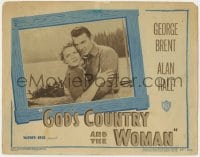 5b420 GOD'S COUNTRY & THE WOMAN LC #2 R1948 romantic c/u of George Brent & Beverly Roberts by lake!