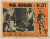 5b479 HUD LC #8 1963 Paul Newman laying in bed drinking as Melvyn Douglas watches!