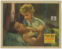 5b618 MY GAL SAL LC 1942 close up of Carole Landis on top of barechested Victor Mature in bed!