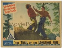 5b904 TRAIL OF THE LONESOME PINE LC 1936 great image of Henry Fonda punching guy on mountain!