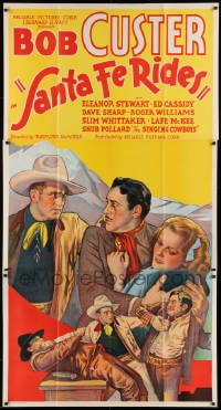5c101 SANTA FE RIDES 3sh 1937 cowboy Bob Custer rescuing Eleanor Stewart from bad guys, rare!