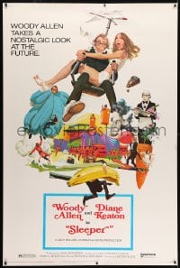 5c482 SLEEPER 40x60 1974 Woody Allen, Diane Keaton, wacky futuristic sci-fi comedy art by McGinnis!