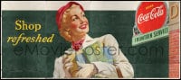 5c090 COCA-COLA billboard 1949 art of smiling woman carrying packages, fountain service!