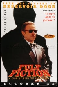 5c183 PULP FICTION advance English 40x60 1994 Tarantino, cool portrait of Harvey Keitel as The Wolf!