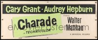 5c532 CHARADE paper banner 1963 Cary Grant & sexy Audrey Hepburn, expect the unexpected!