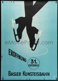5c280 BASLER KUNSTEISBAHN 36x50 Swiss special poster 1934 Fritz Buhler art of ice skater's legs!
