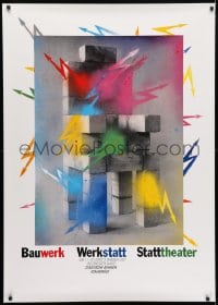 5c317 BAUWERK WERKSTATT STATTTHEATER 33x47 German stage poster 1986 Matthies block & arrows art!