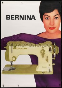 5c356 BERNINA 36x50 Swiss advertising poster 1959 woman with purple gloved hand on sewing machine!