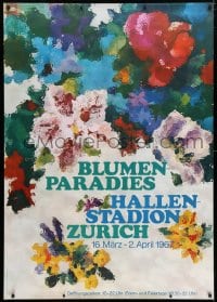 5c283 BLUMENPARADIES 36x50 Swiss special poster 1967 great different art of colorful flowers!