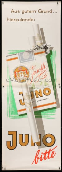 5c387 JUNO package style 33x94 German advertising poster 1950s Walter Muller smoking art!