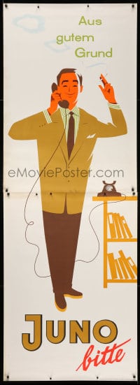 5c389 JUNO phone style 33x94 German advertising poster 1950s Walter Muller smoking art!