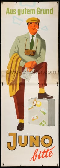 5c393 JUNO suitcase style 33x94 German advertising poster 1950s Walter Muller smoking art!