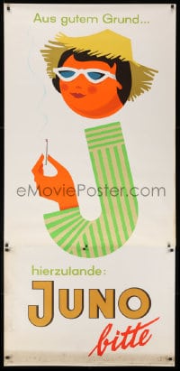 5c372 JUNO 33x70 straw hat style 33x70 German advertising poster 1950s Walter Muller smoking art!