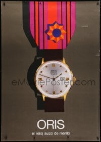 5c405 ORIS 36x50 Swiss advertising poster 1965 Swiss luxury timepieces, art of watch on ribbon!