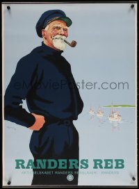 5c143 RANDERS REB 24x38 Danish advertising poster 1947 great art of sailor smoking pipe!