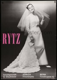 5c408 RYTZ 36x51 Swiss advertising poster 1967 image of a woman in fantastic wedding dress!