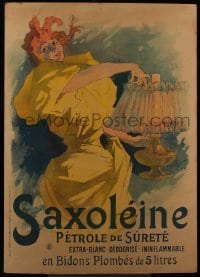 5c145 SAXOLEINE 35x49 French advertising poster 1895 art of woman lighting lamp by Jules Cheret!