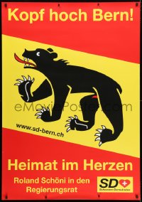 5c225 SWISS DEMOCRATS 36x51 Swiss political campaign 2000s cool art of black bear symbol!