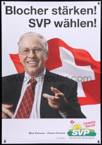 5c226 SWISS PEOPLE'S PARTY 35x50 Swiss political campaign 2000s Christoph Blocher in front of flag!